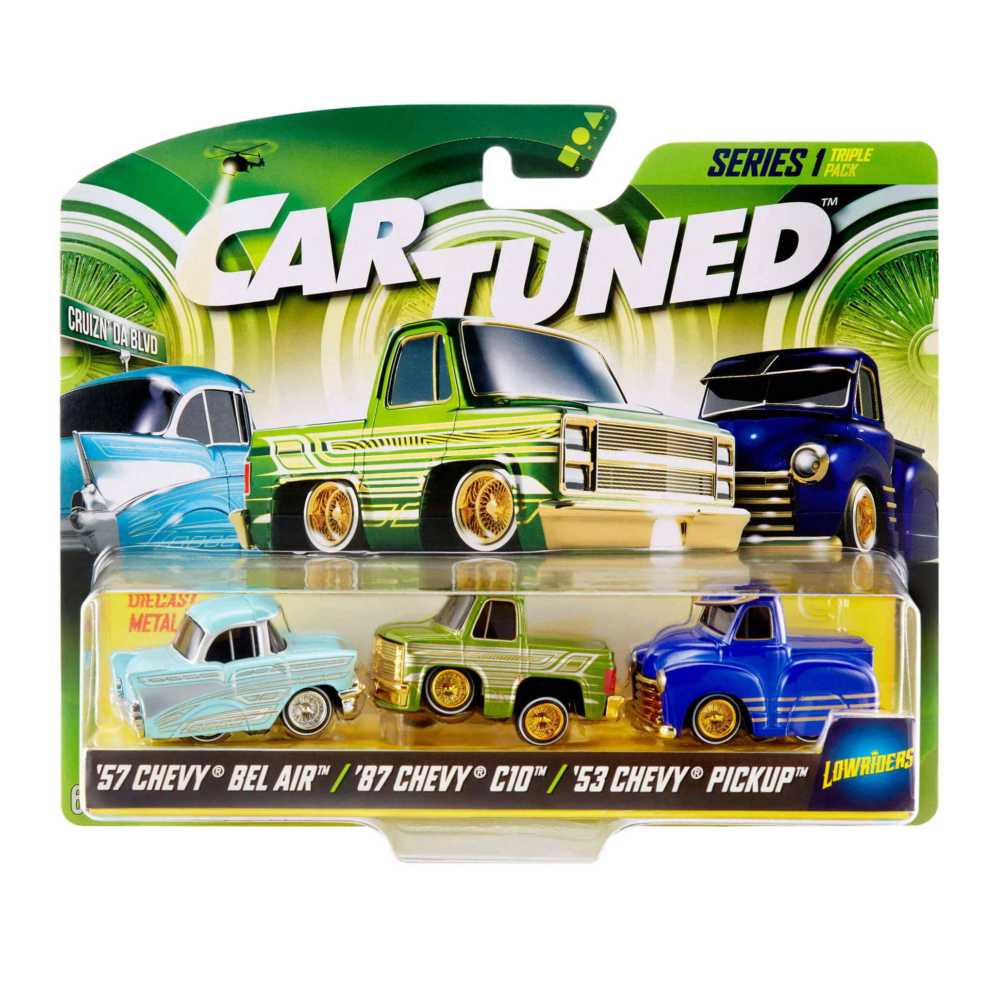 CarTuned 3 Pack Series 1-Cruizn Da Blvd & Drip'd 1957 Chevy Bel Air (Lowrider), 1987 Chevy C10 Truck (Lowrider), 1953 Chevy Pickup (Lowrider), Diecast Vehicles - Image 8