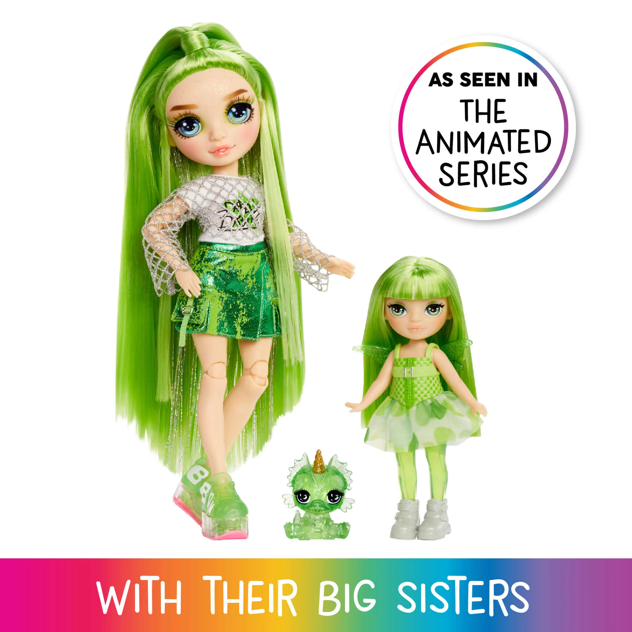 Rainbow High Littles Rainbow Fantasy Fairies with Pet – Emerald, Green 5.5" Small Doll & Fantasy Dragon Pet - Image 4