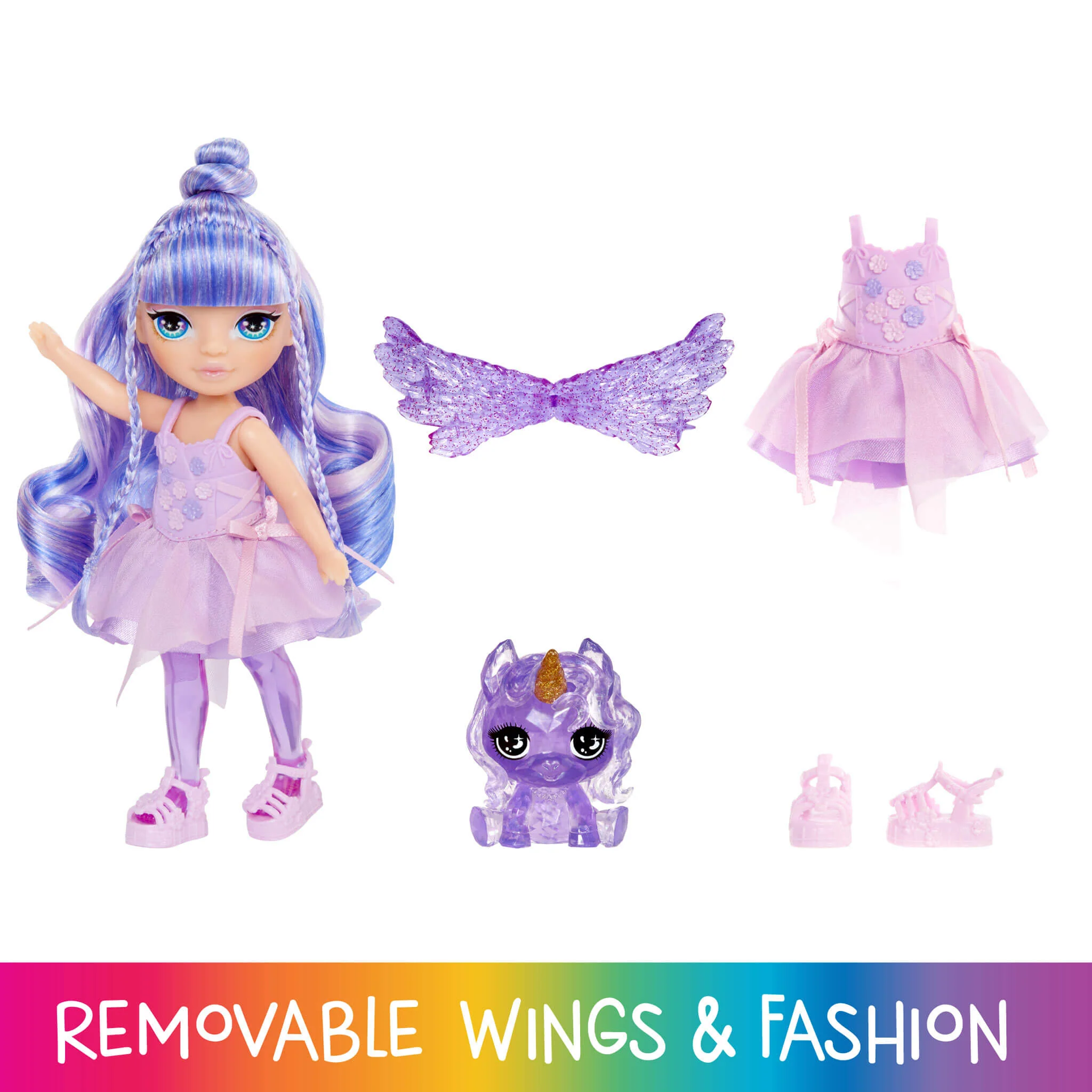 Rainbow High Littles Rainbow Fantasy Fairies with Pet – Amethyst, Purple, 5.5" Posable Small Doll & Fantasy Pegasus Pet - Image 3