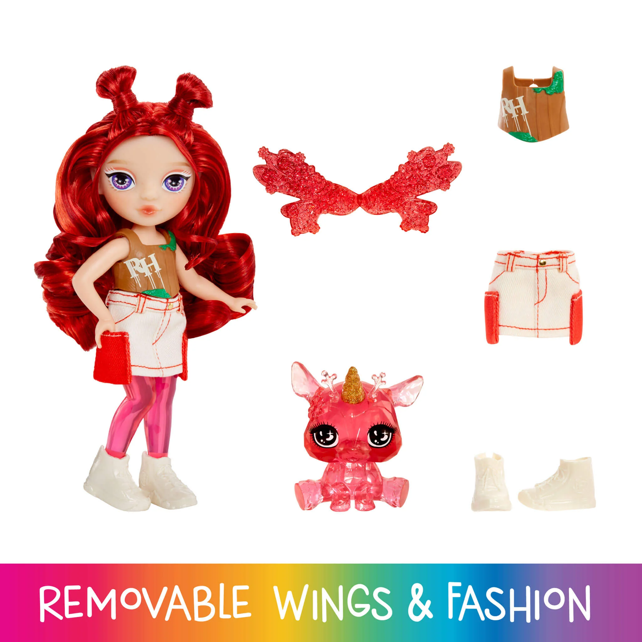 Rainbow High Littles Rainbow Fantasy Fairies with Pet – Apple, Red, 5.5" Posable Small Doll & Fantasy Deer Pet - Image 3