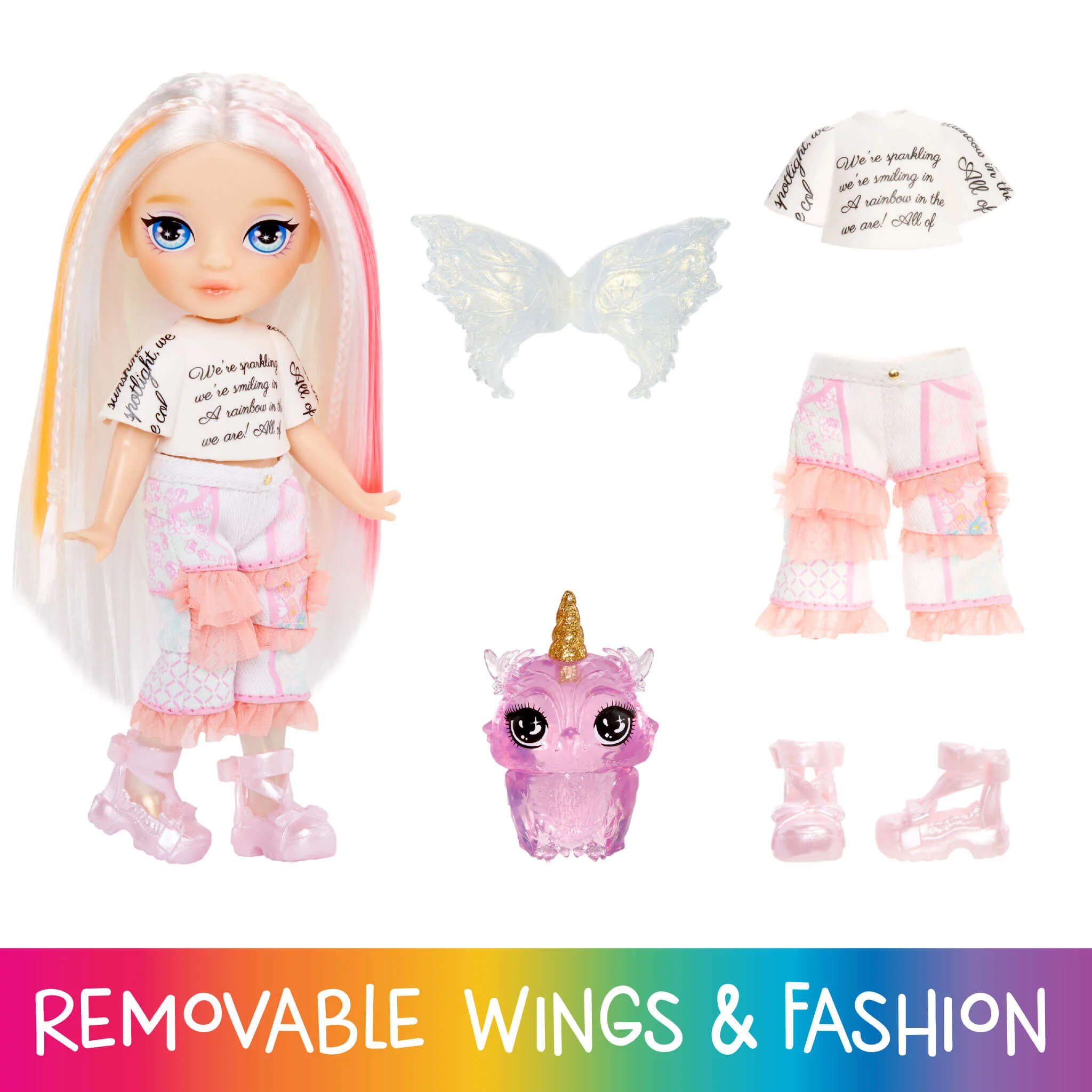 Rainbow High Littles Rainbow Fantasy Fairies with Pet – Opal, Rainbow, 5.5" Posable Small Doll & Fantasy Owl Pet - Image 3
