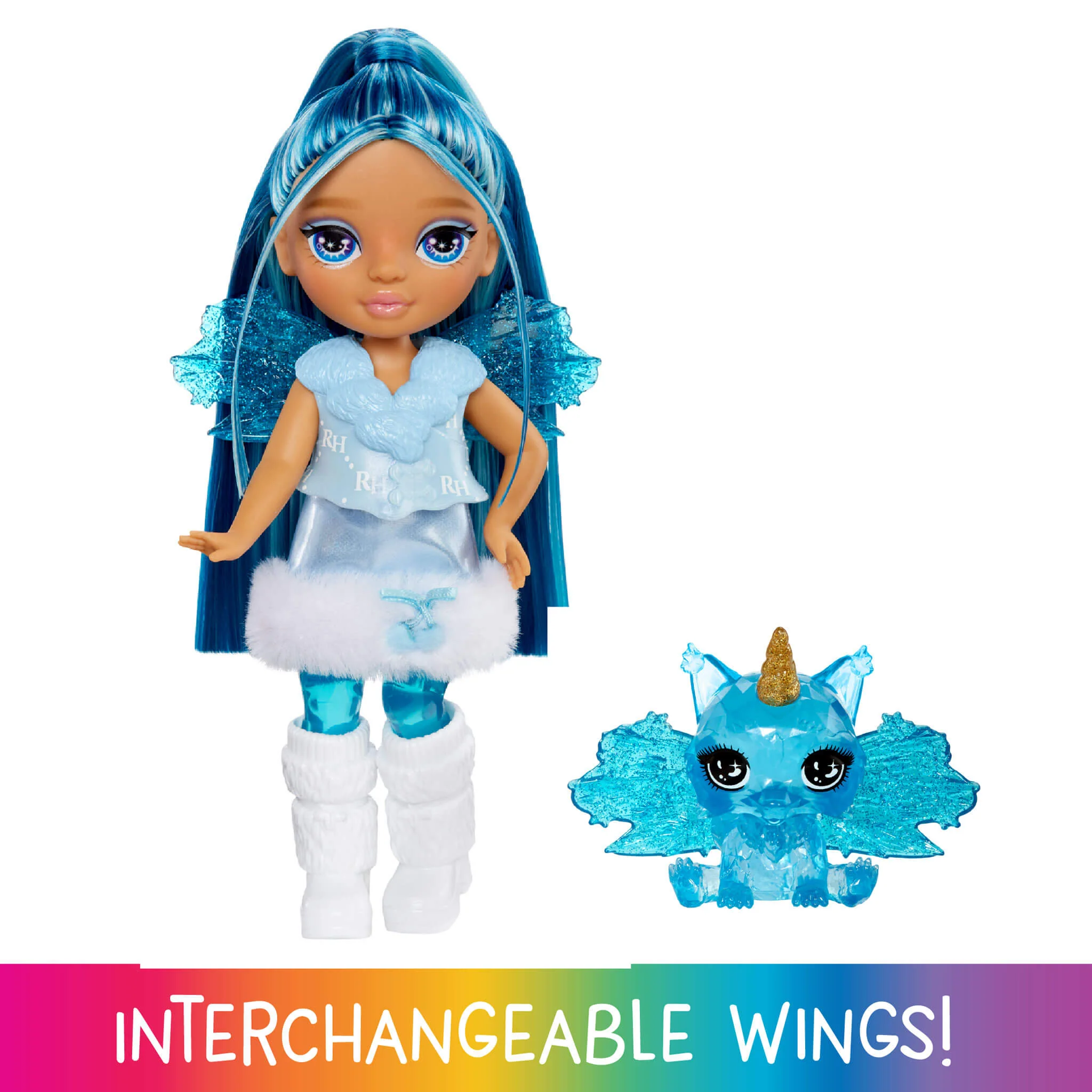 Rainbow High Littles Rainbow Fantasy Fairies with Pet – Sapphire, Blue, 5.5" Posable Small Doll & Fantasy Dog Pet - Image 2