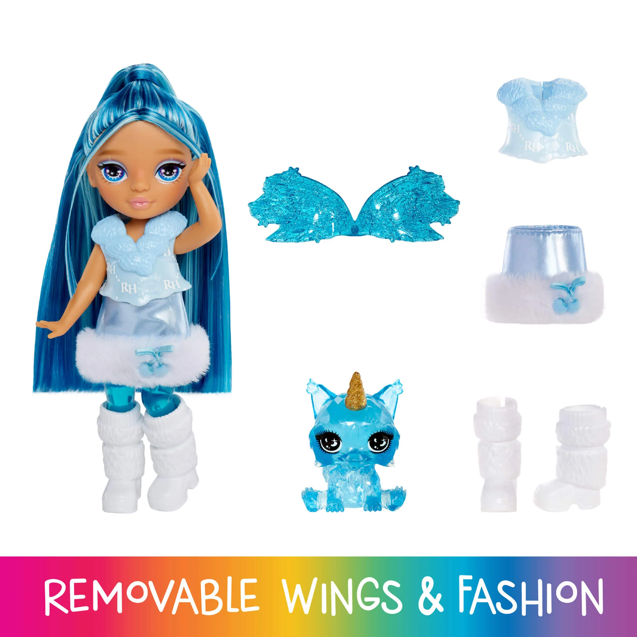 Rainbow High Littles Rainbow Fantasy Fairies with Pet – Sapphire, Blue, 5.5" Posable Small Doll & Fantasy Dog Pet - Image 3