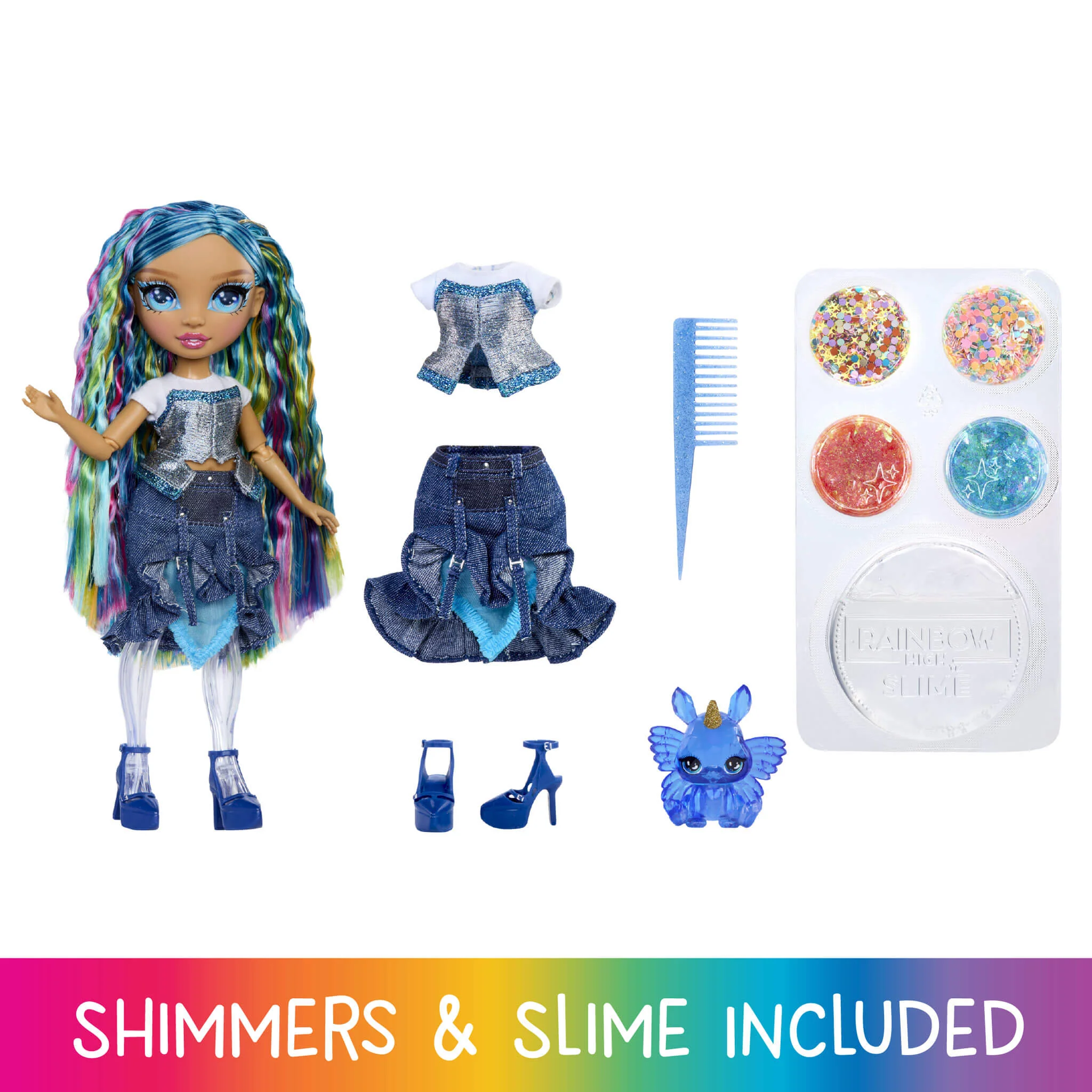 Rainbow High Rainbow Shimmers with Slime – Skyler, Blue 11” Doll, Create a Rainbow Fashion Doll - Image 2
